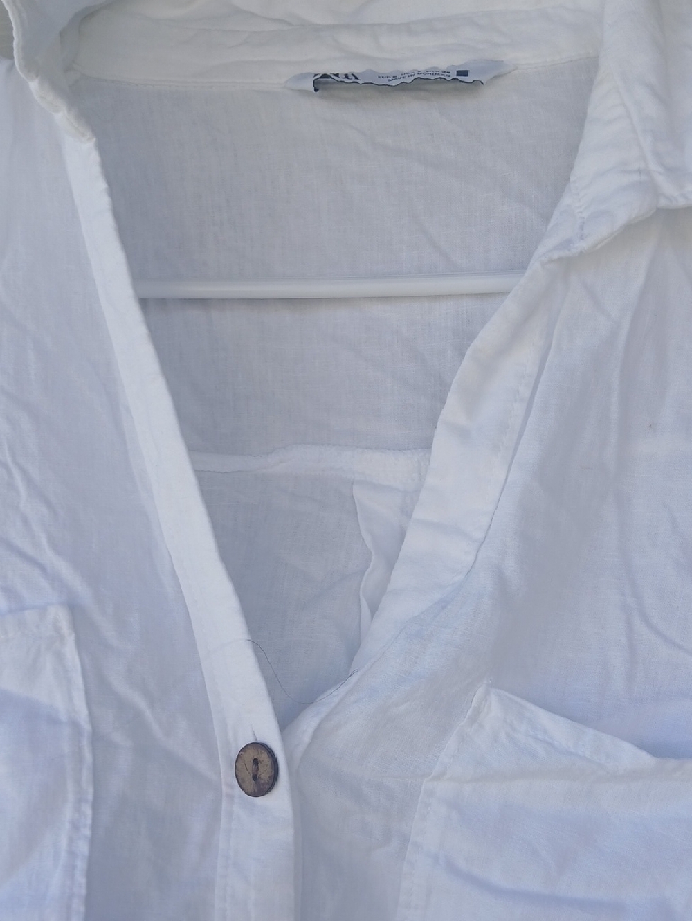 Zara Cropped 100 % Linen White Button-Up Top Cropped Short Sleeves - Picture 2 of 4